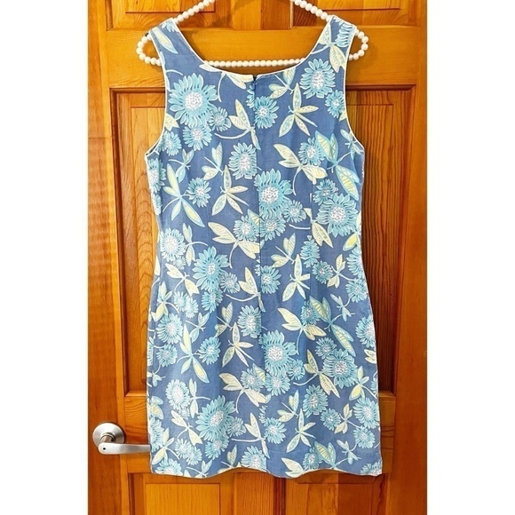 Lilly Pulitzer Dragonfly Sheath Dress Sz 8 Linen Cotton Sleeveless Blue Green - Picture 5 of 7